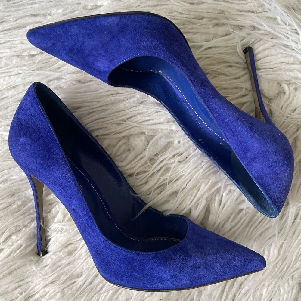Sergio Rossi Blue Suede Pointed Toe Stiletto High Heel Pumps Size 39